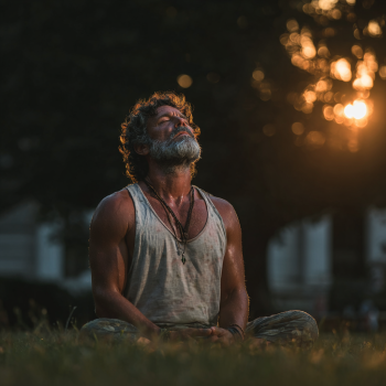 Група літніх людей займається йогою